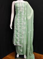 Georgette Mint Traditional Wear Embroidery Work Dress Material